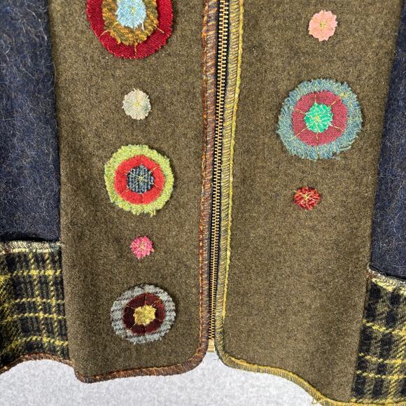 Artclothes Cardigan XS Boiled Felted Applique Fuzzy Patchwork Artsy Crafty Wear - Picture 6 of 16